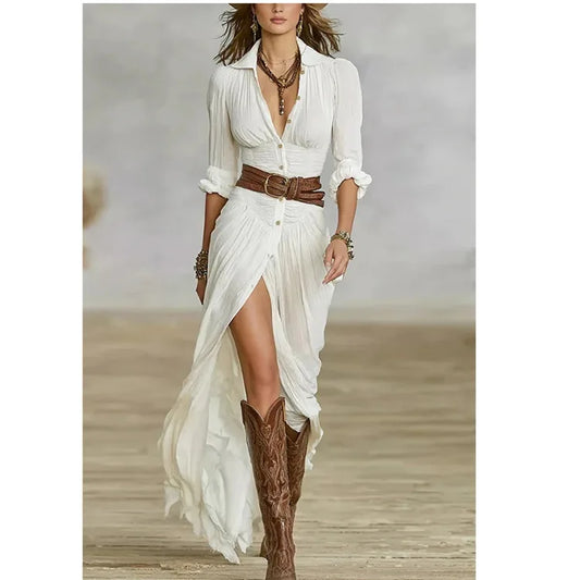 Abito Lungo Elegante con Cintura