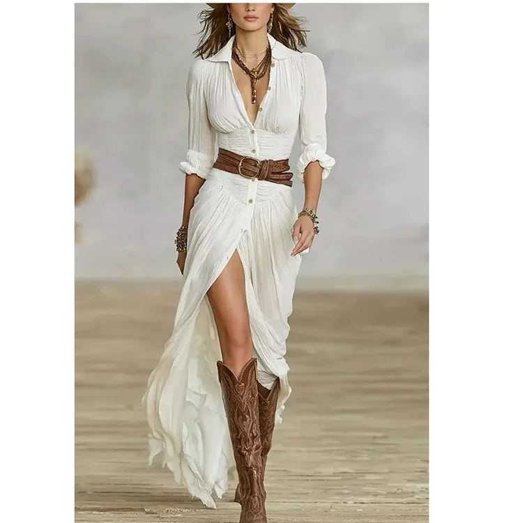 Abito Lungo Elegante con Cintura